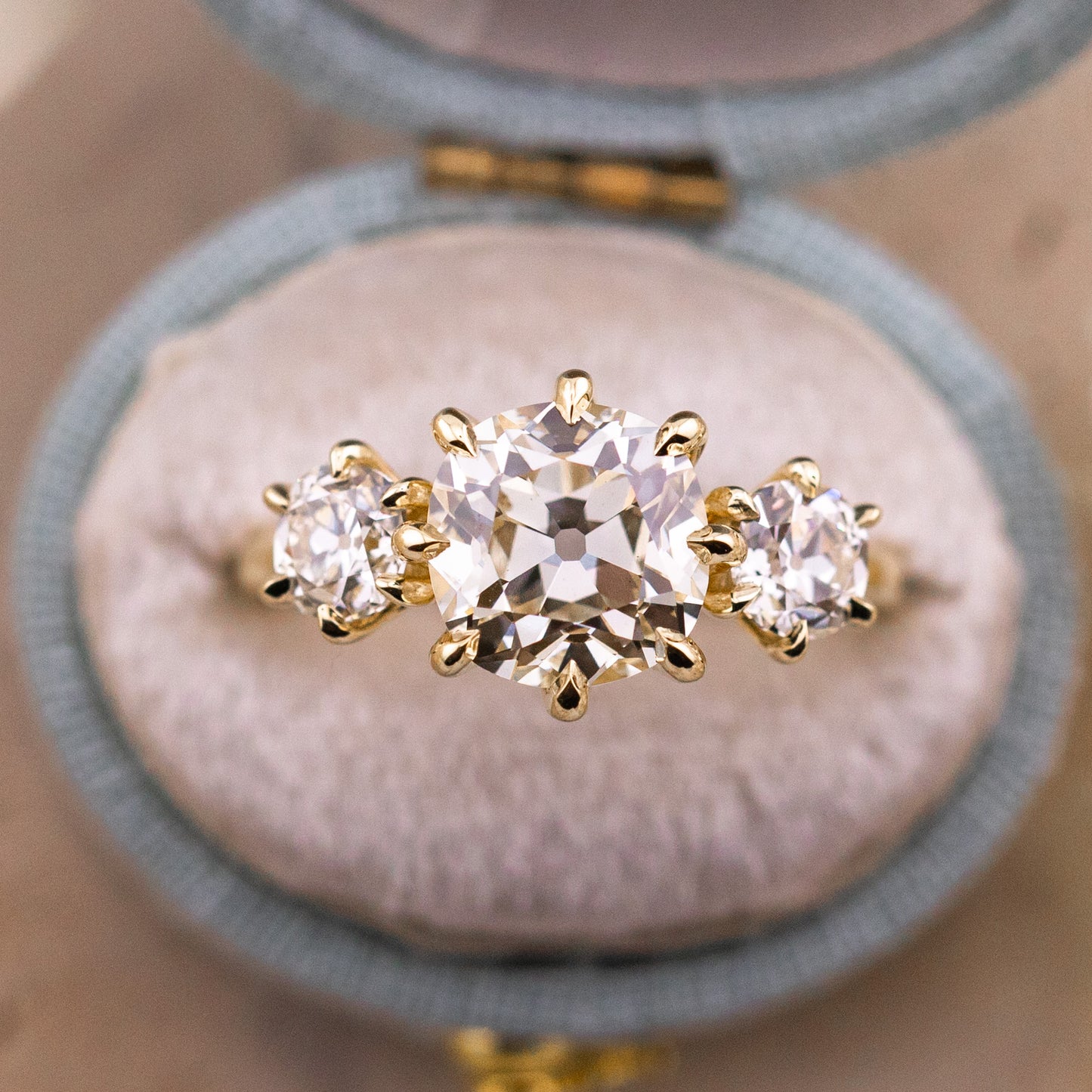 3.01ct Old Mine Cut Lab Diamond Three Stone Ring – Estelle