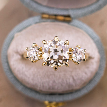 3.01ct Old Mine Cut Lab Diamond Three Stone Ring – Estelle