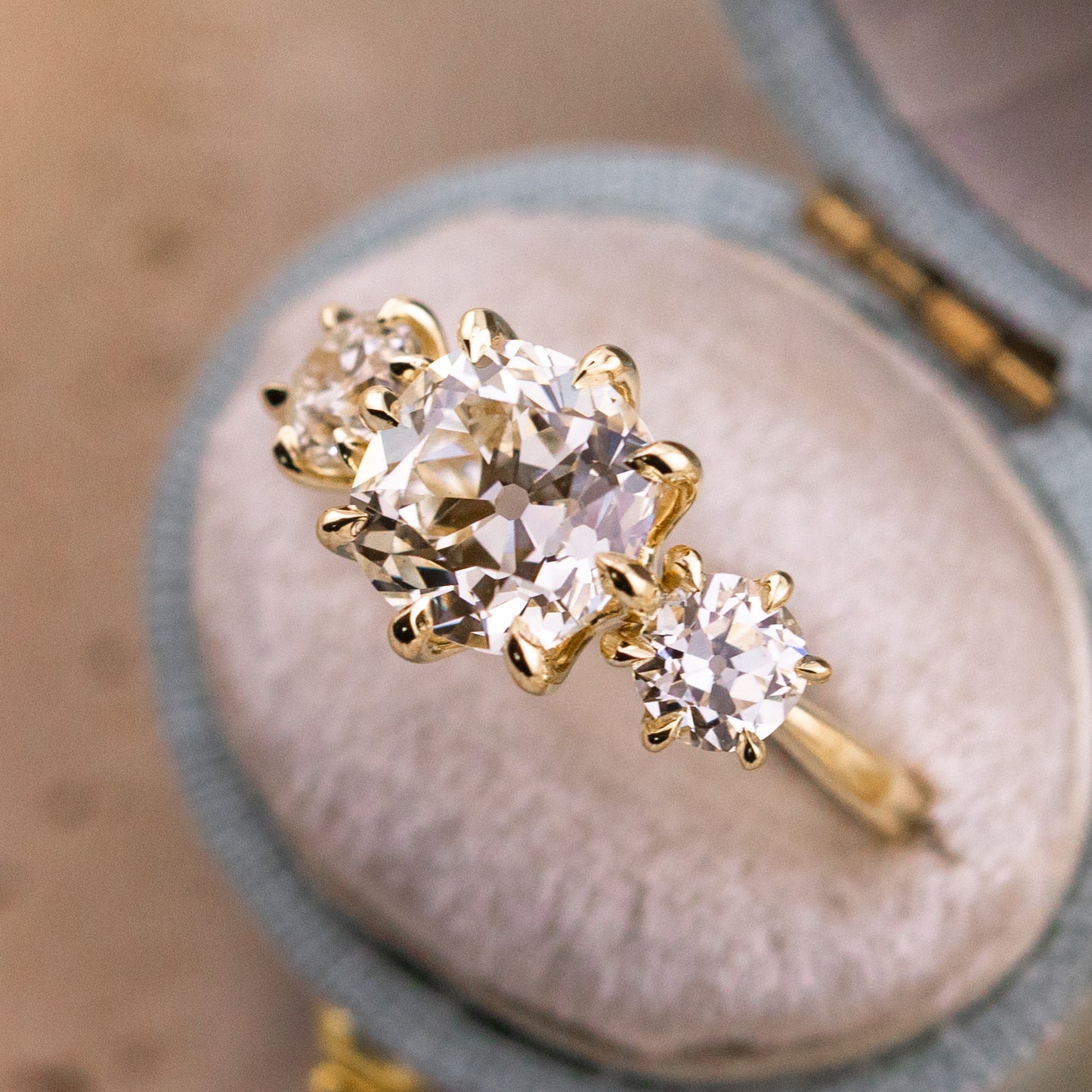 3.01ct Old Mine Cut Lab Diamond Three Stone Ring – Estelle
