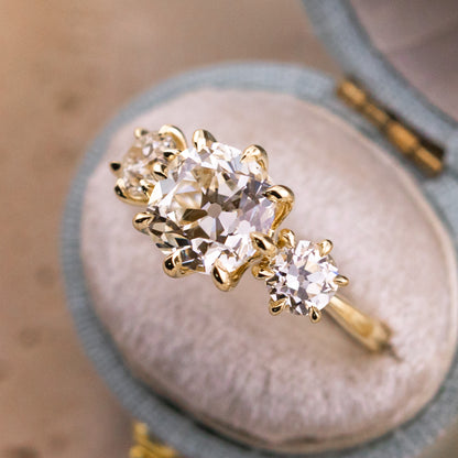 3.01ct Old Mine Cut Lab Diamond Three Stone Ring – Estelle
