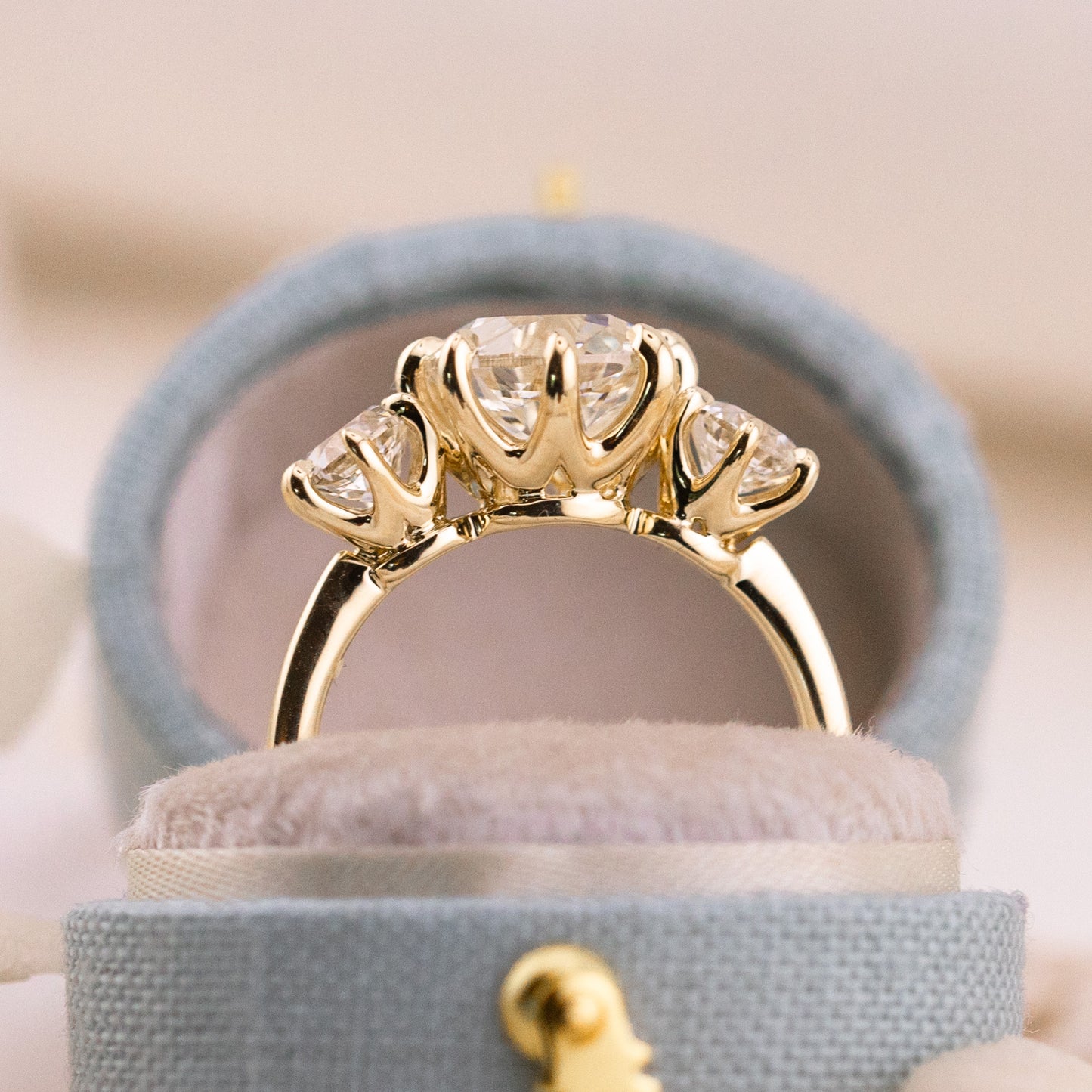 3.01ct Old Mine Cut Lab Diamond Three Stone Ring – Estelle