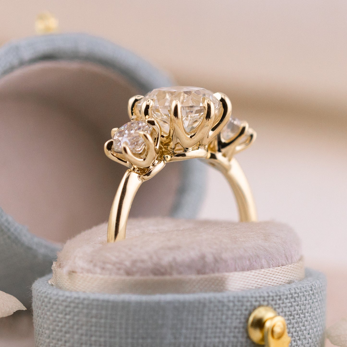 3.01ct Old Mine Cut Lab Diamond Three Stone Ring – Estelle