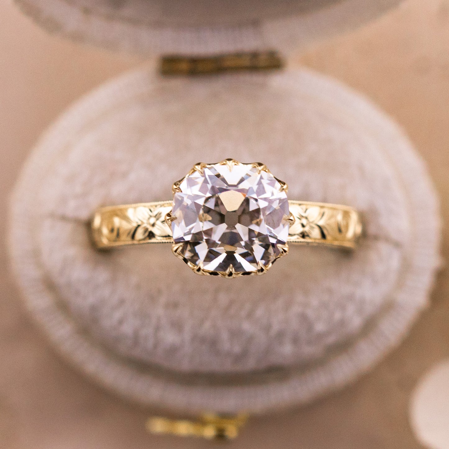 2.59ct Old Mine Cut Lab Diamond Hand Engraved Ring – Madelaine