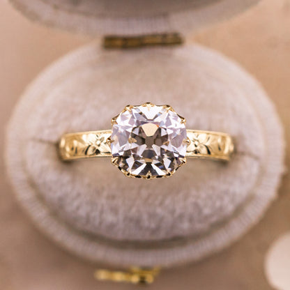 2.59ct Old Mine Cut Lab Diamond Hand Engraved Ring – Madelaine