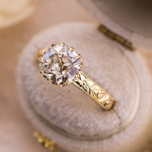 2.59ct Old Mine Cut Lab Diamond Hand Engraved Ring – Madelaine