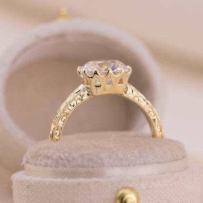 2.59ct Old Mine Cut Lab Diamond Hand Engraved Ring – Madelaine