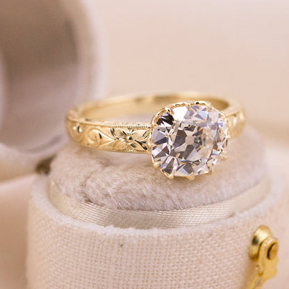 2.59ct Old Mine Cut Lab Diamond Hand Engraved Ring – Madelaine