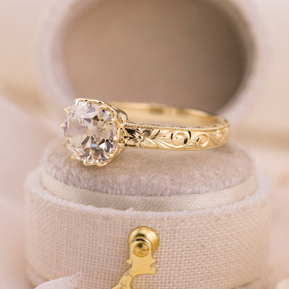 2.59ct Old Mine Cut Lab Diamond Hand Engraved Ring – Madelaine