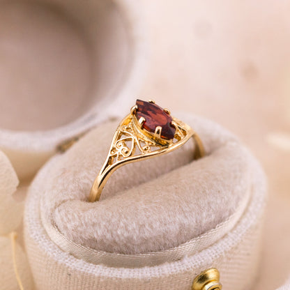 Vintage Marquise Garnet Ring, 10k Solid Gold, size 5.75