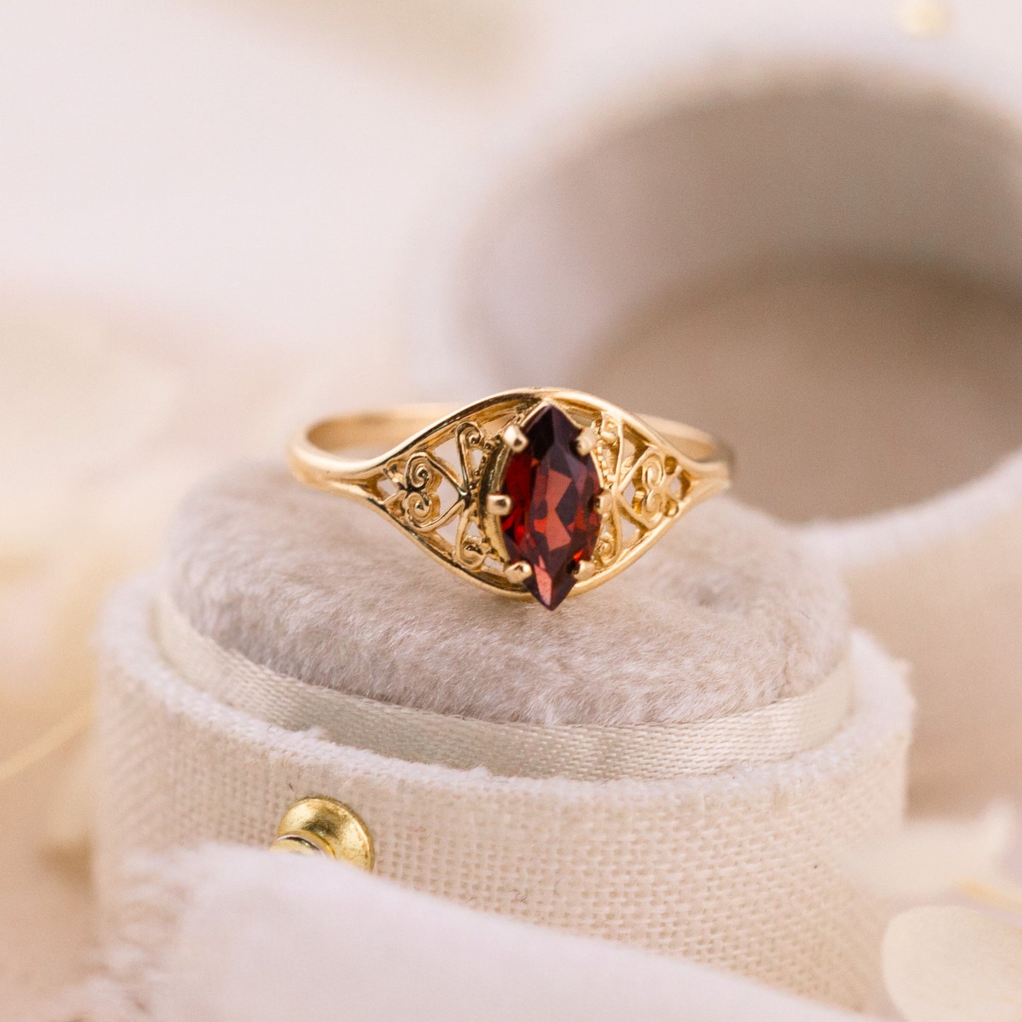 Vintage Marquise Garnet Ring, 10k Solid Gold, size 5.75