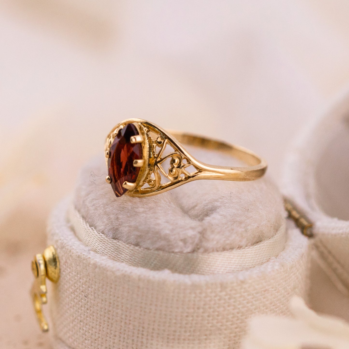 Vintage Marquise Garnet Ring, 10k Solid Gold, size 5.75