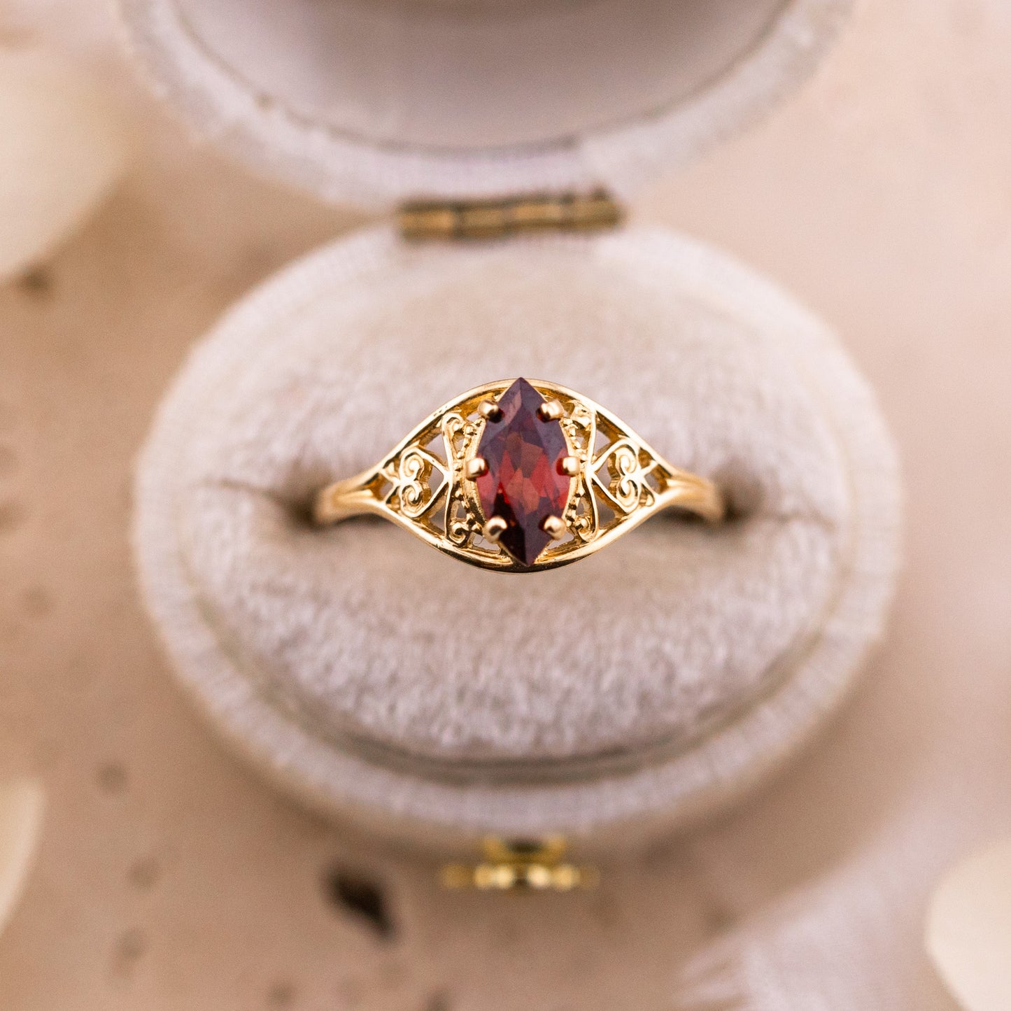 Vintage Marquise Garnet Ring, 10k Solid Gold, size 5.75