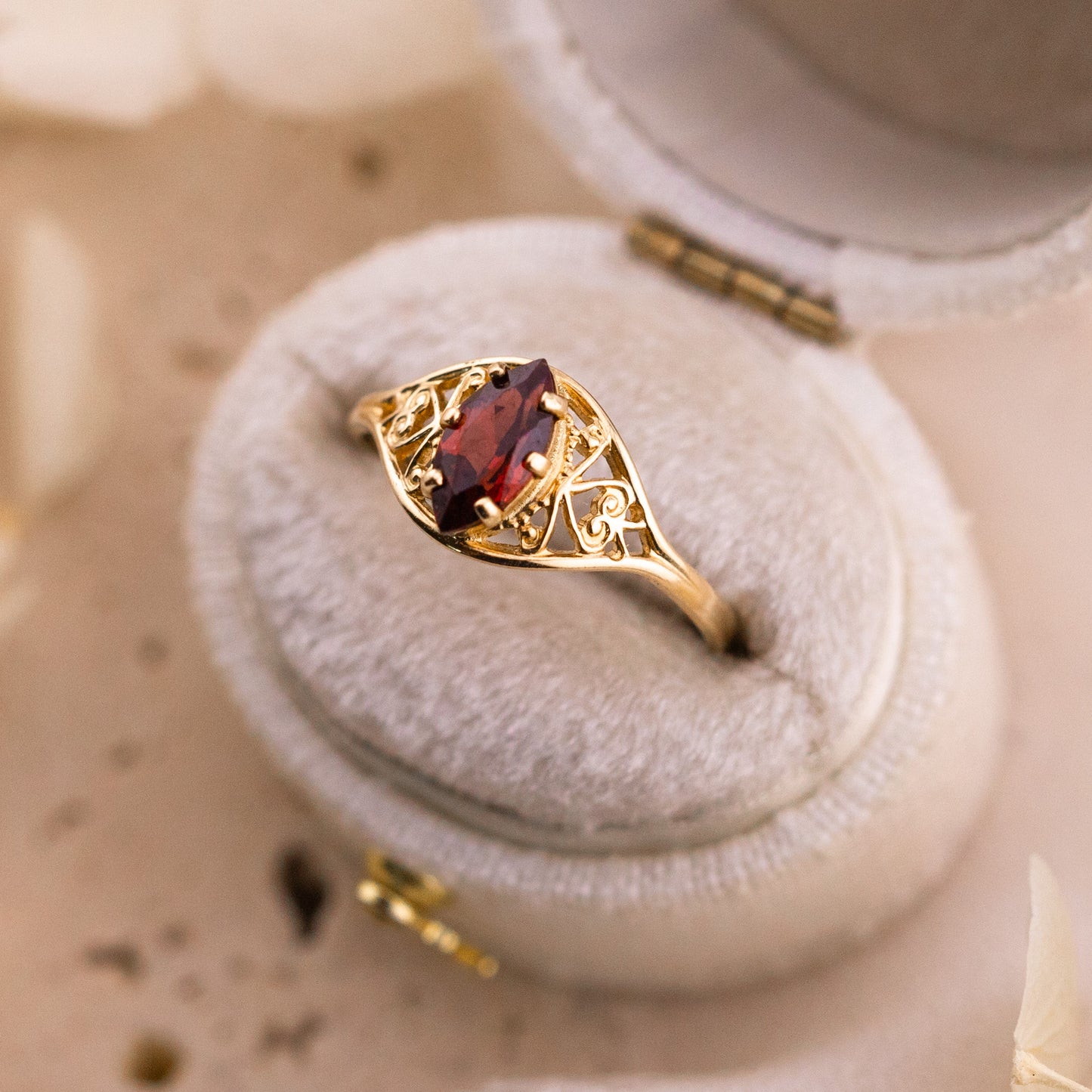 Vintage Marquise Garnet Ring, 10k Solid Gold, size 5.75