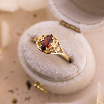 Vintage Marquise Garnet Ring, 10k Solid Gold, size 5.75