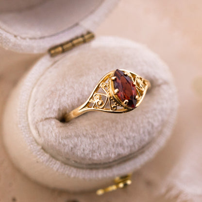 Vintage Marquise Garnet Ring, 10k Solid Gold, size 5.75