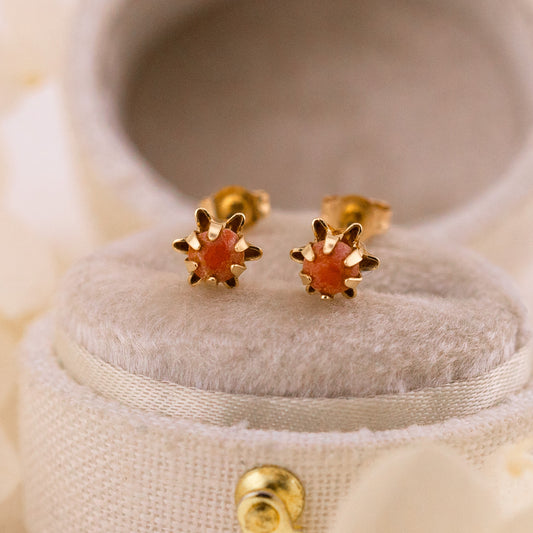 Vintage coral stud earrings 14k yellow gold