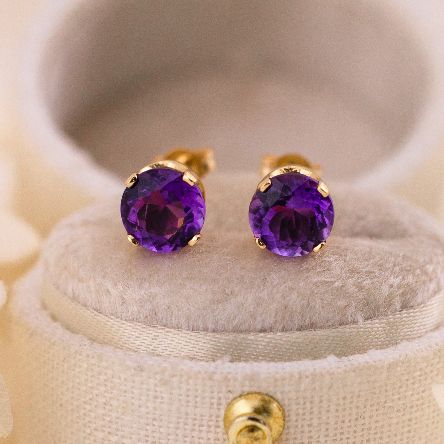 Vintage amethyst studs, 14k yellow gold