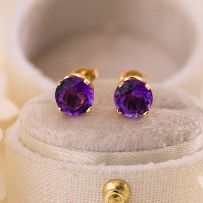 Vintage amethyst studs, 14k yellow gold