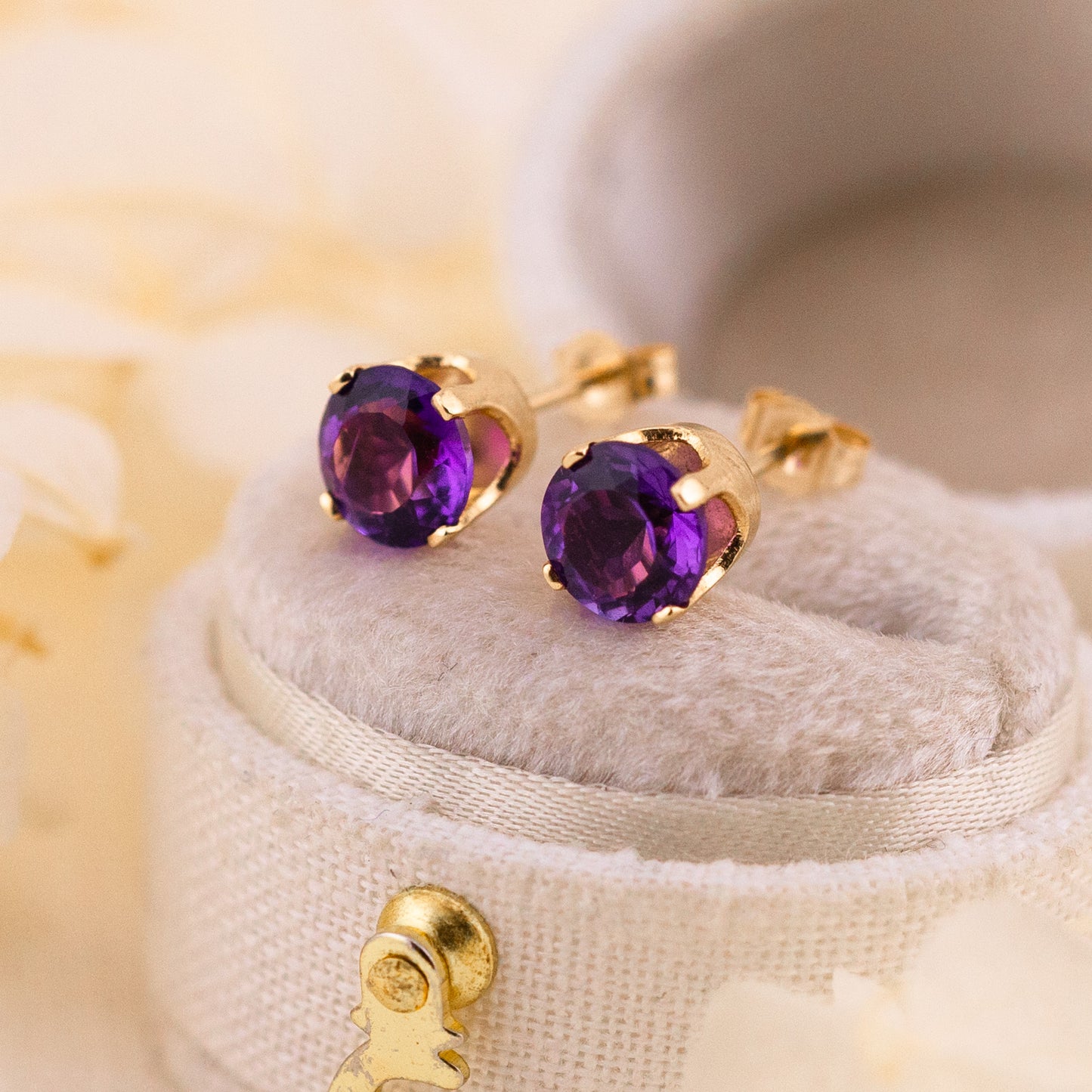 Vintage amethyst studs, 14k yellow gold
