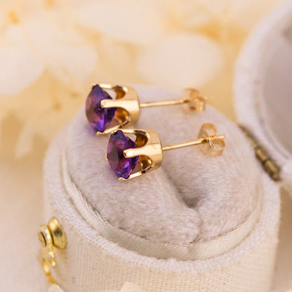 Vintage amethyst studs, 14k yellow gold