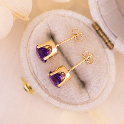 Vintage amethyst studs, 14k yellow gold