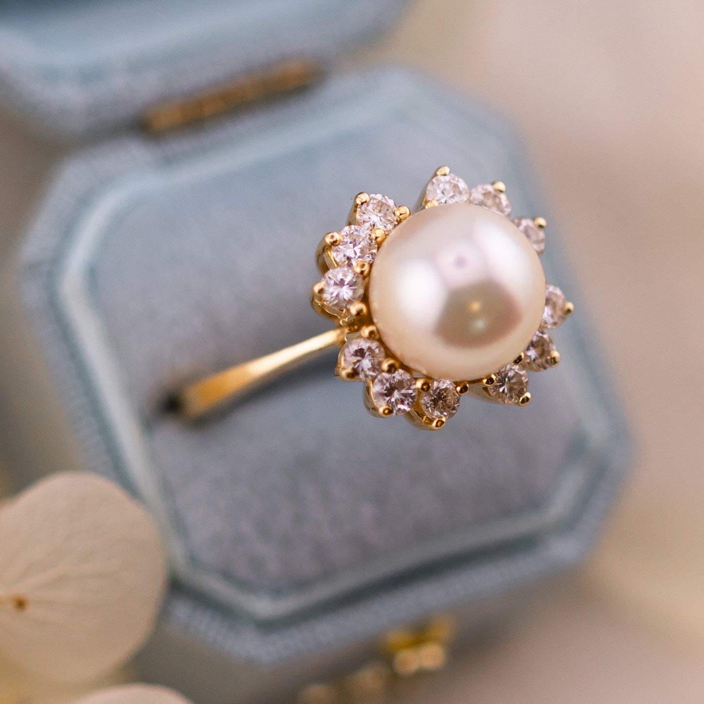 Vintage Pearl Diamond 14k Yellow Gold Ring, Size 5