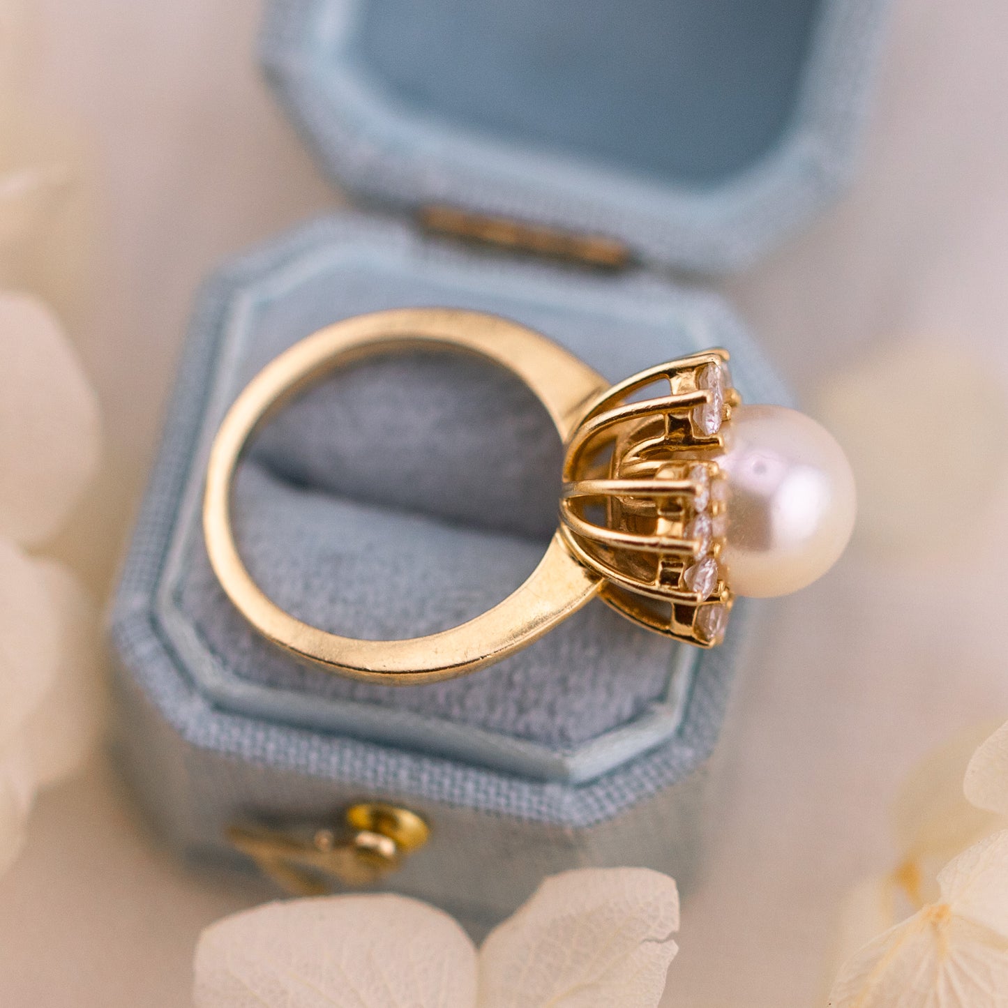 Vintage Pearl Diamond 14k Yellow Gold Ring, Size 5