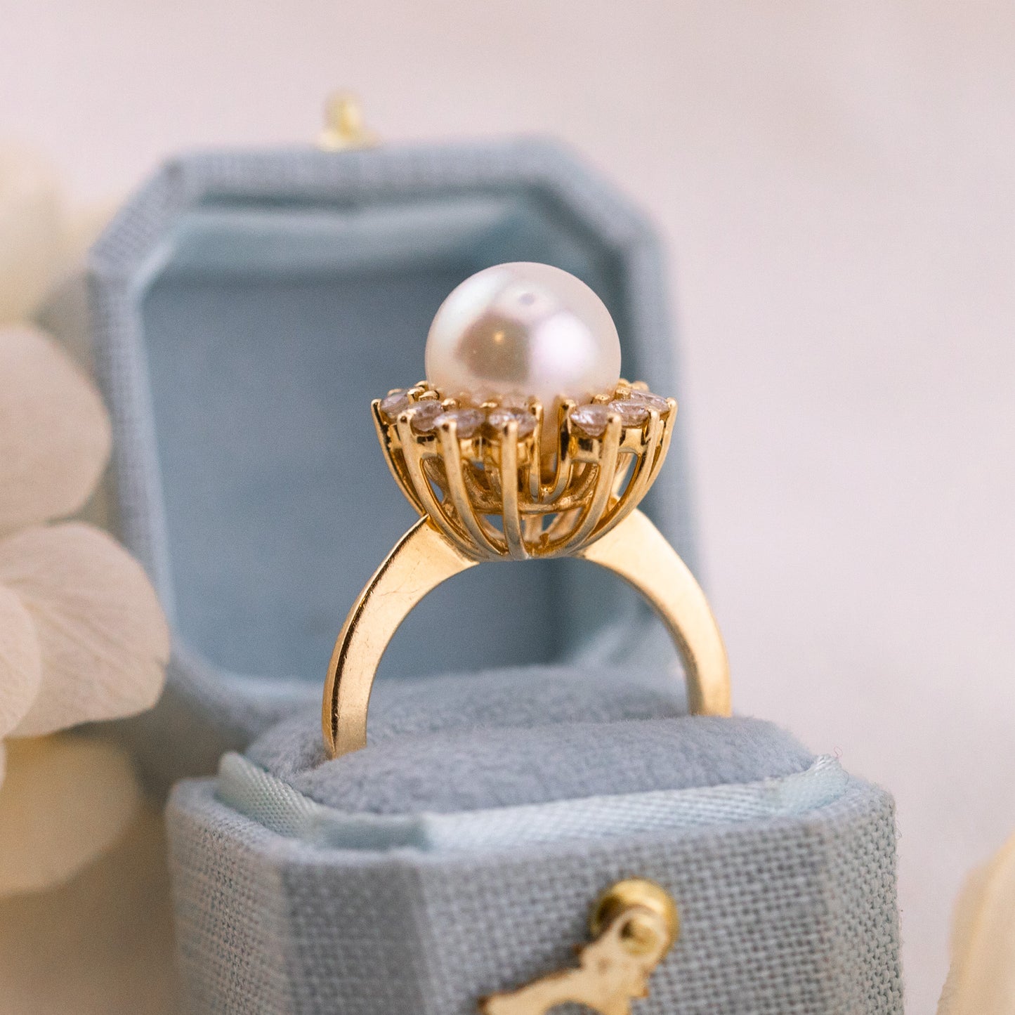 Vintage Pearl Diamond 14k Yellow Gold Ring, Size 5