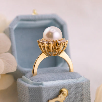 Vintage Pearl Diamond 14k Yellow Gold Ring, Size 5