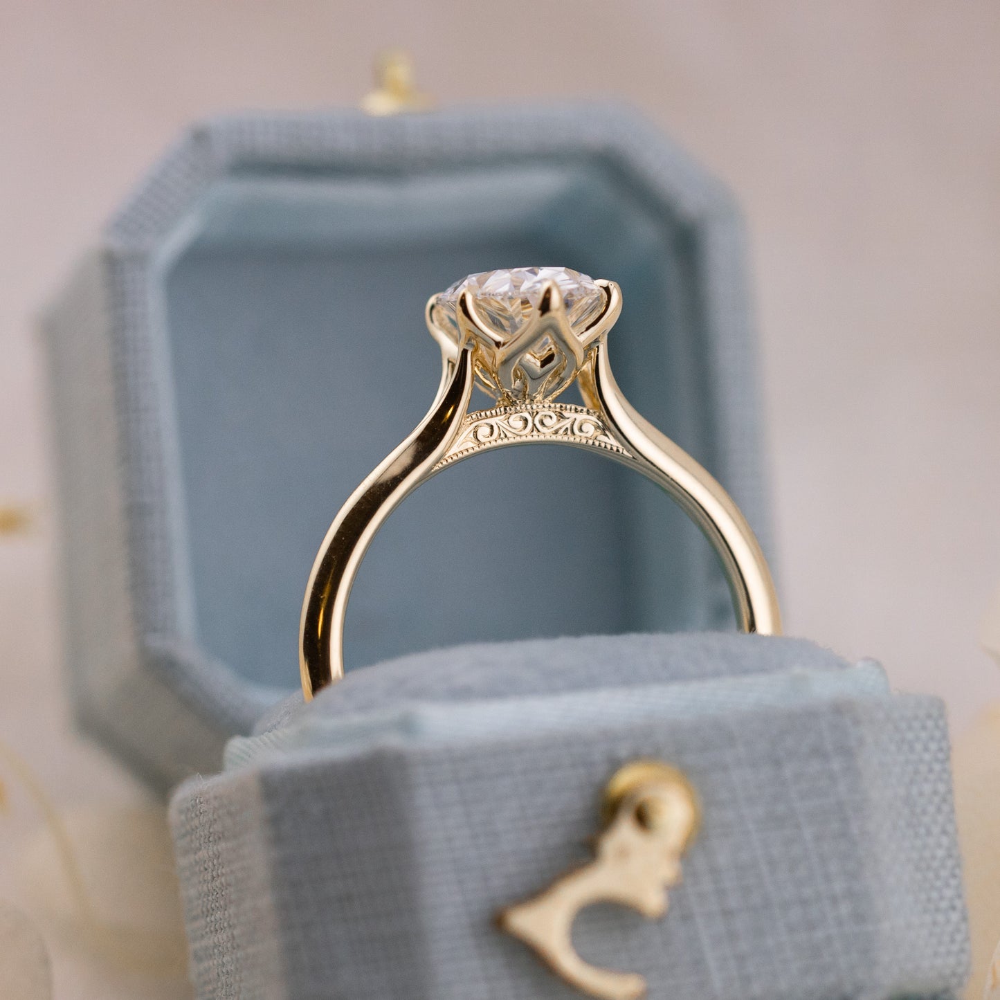 2.04ct Oval Lab Diamond Ring with Engraved Bridge