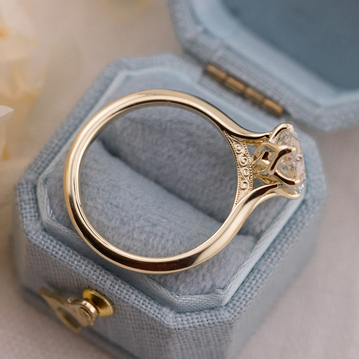 2.04ct Oval Lab Diamond Ring with Engraved Bridge