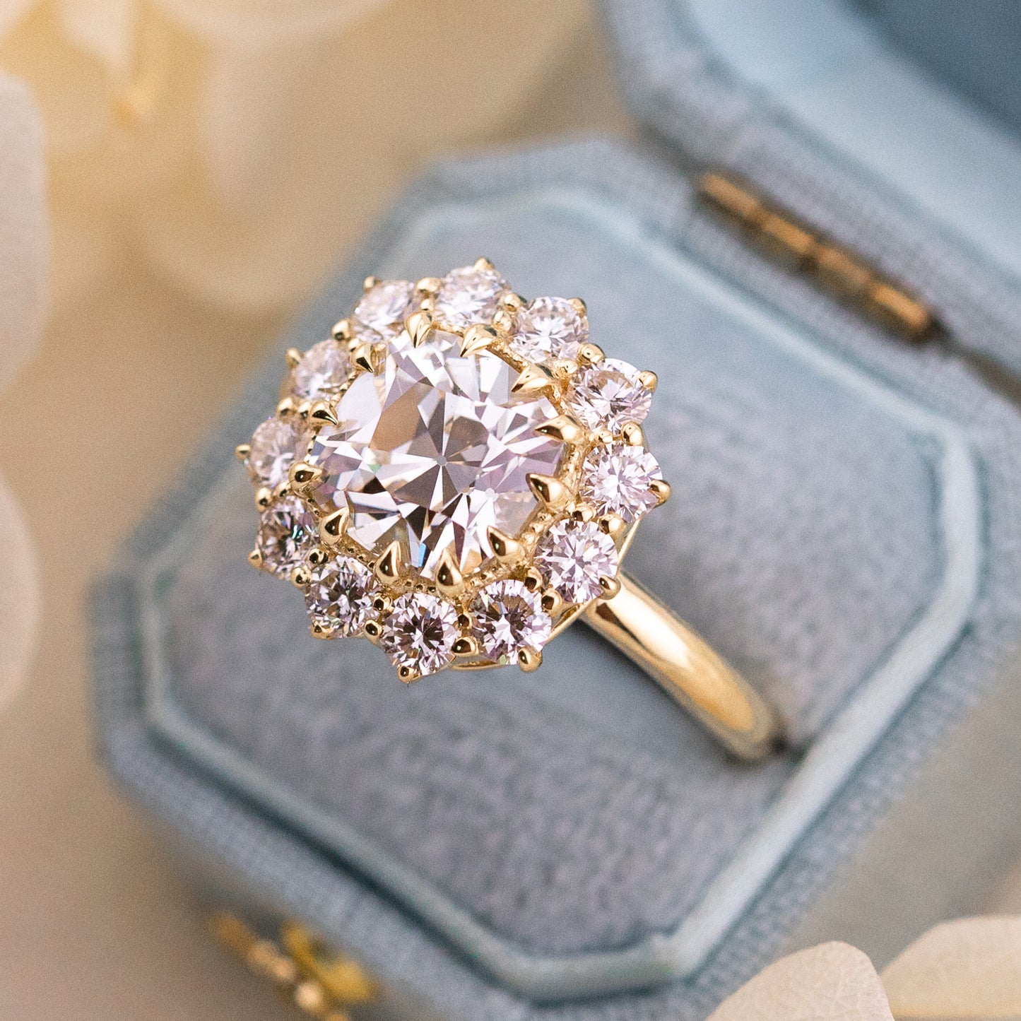 2.64ct Old Mine Cut Lab Diamond Halo Ring