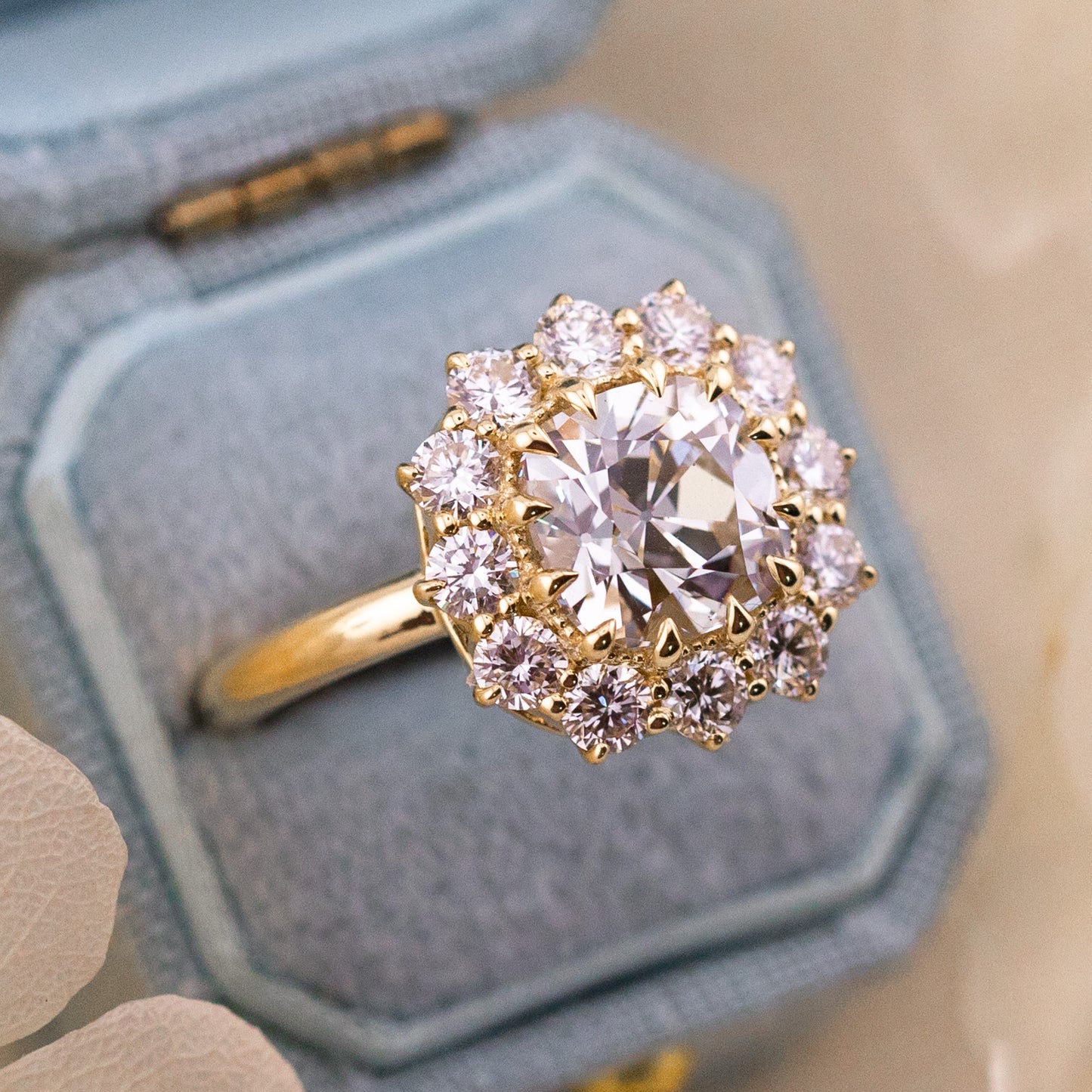 2.64ct Old Mine Cut Lab Diamond Halo Ring