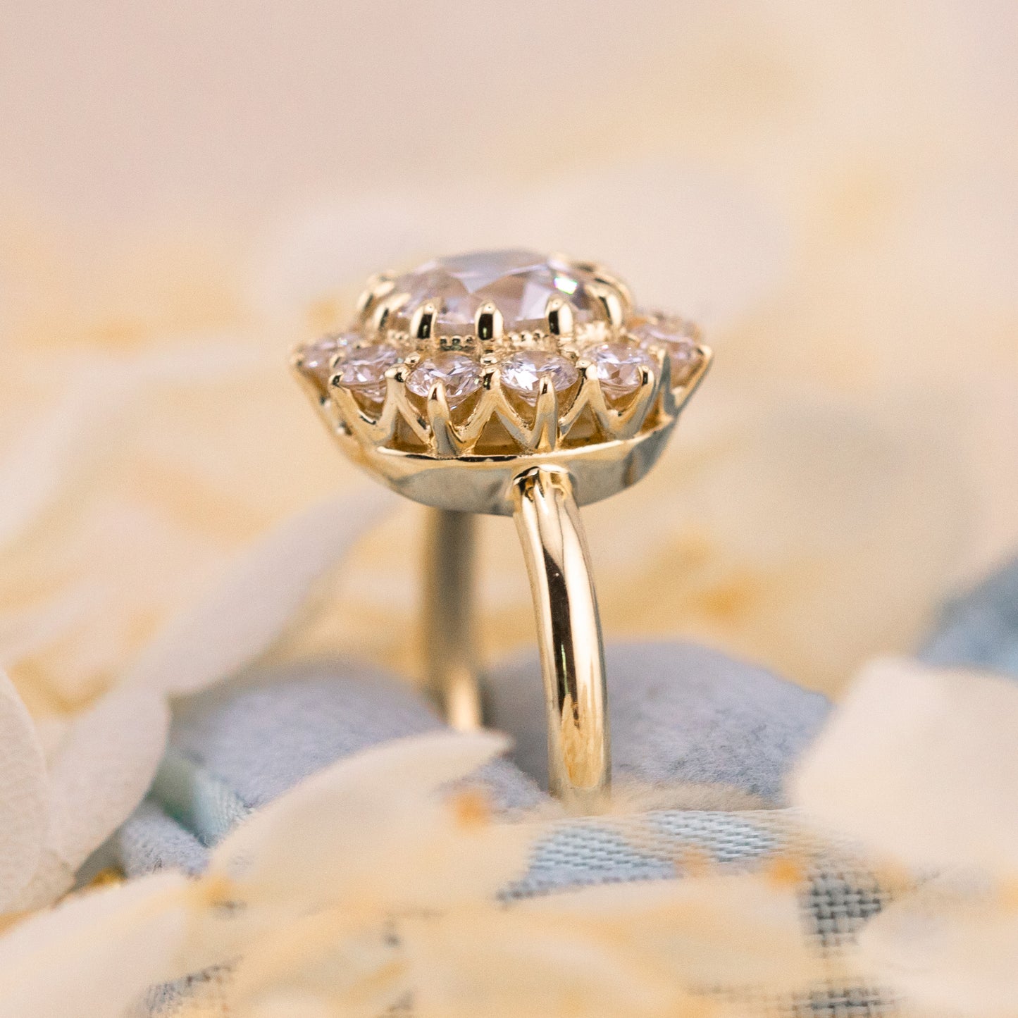 2.64ct Old Mine Cut Lab Diamond Halo Ring