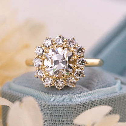 2.64ct Old Mine Cut Lab Diamond Halo Ring