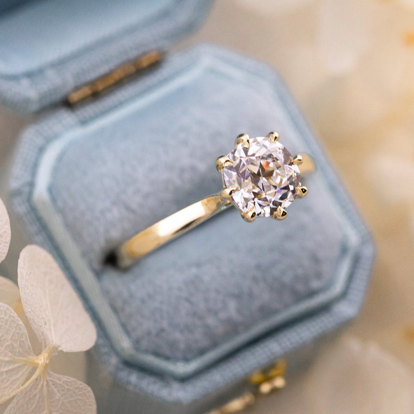 1.58ct Old Mine Cut Lab Solitaire Cathedral Ring - Juliette