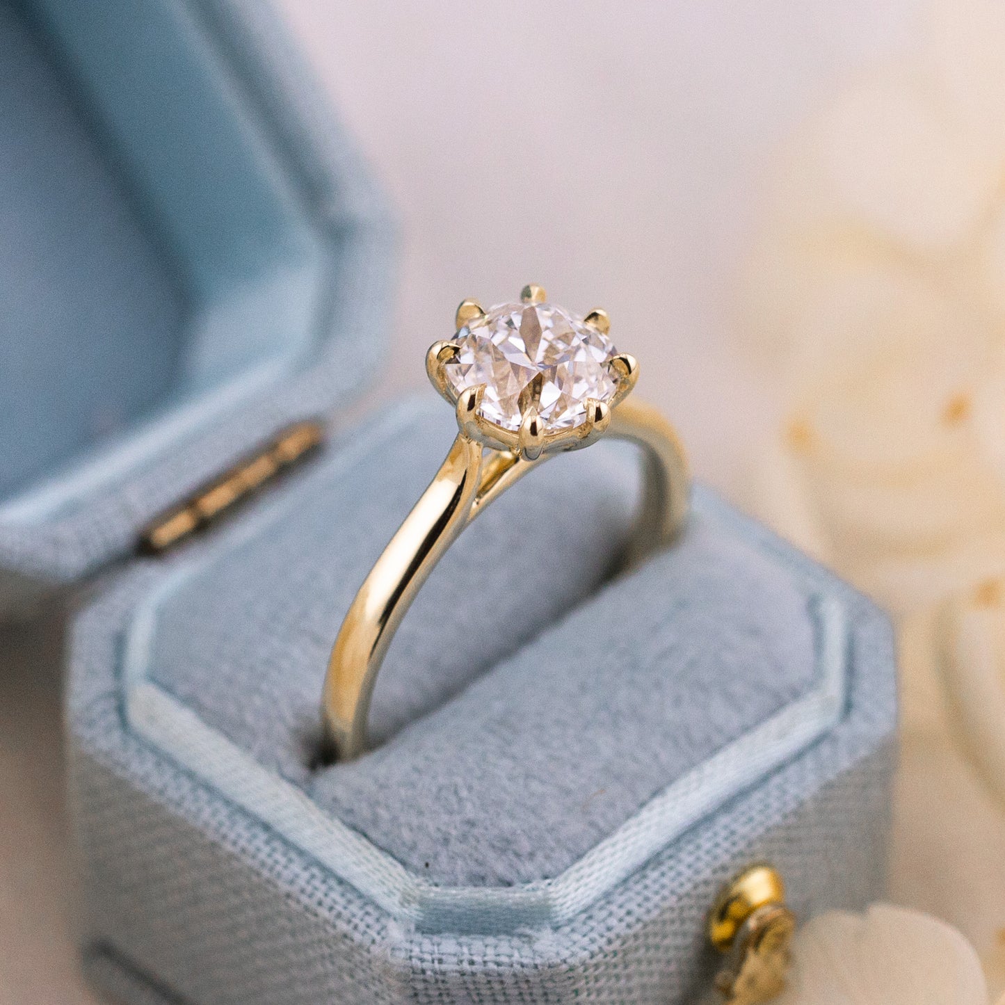 1.58ct Old Mine Cut Lab Solitaire Cathedral Ring - Juliette