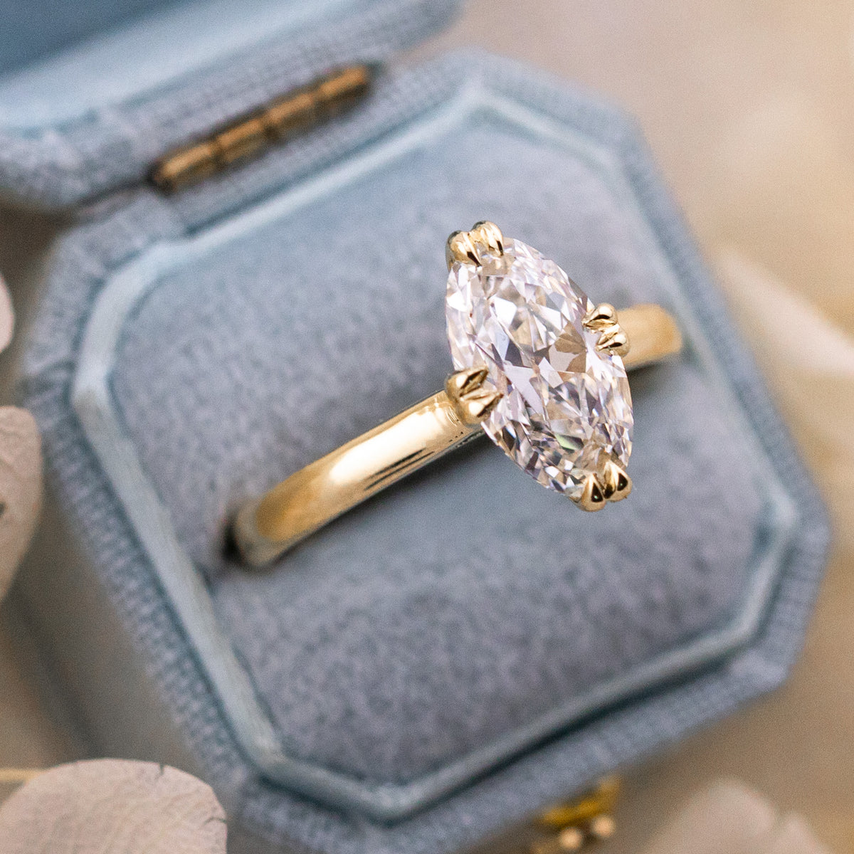 2.01ct antique style moval lab diamond ring in 14k yellow gold