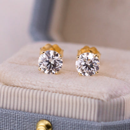 Lab Diamond Stud Earrings 14k Gold, Round Brilliant Solitaire Studs