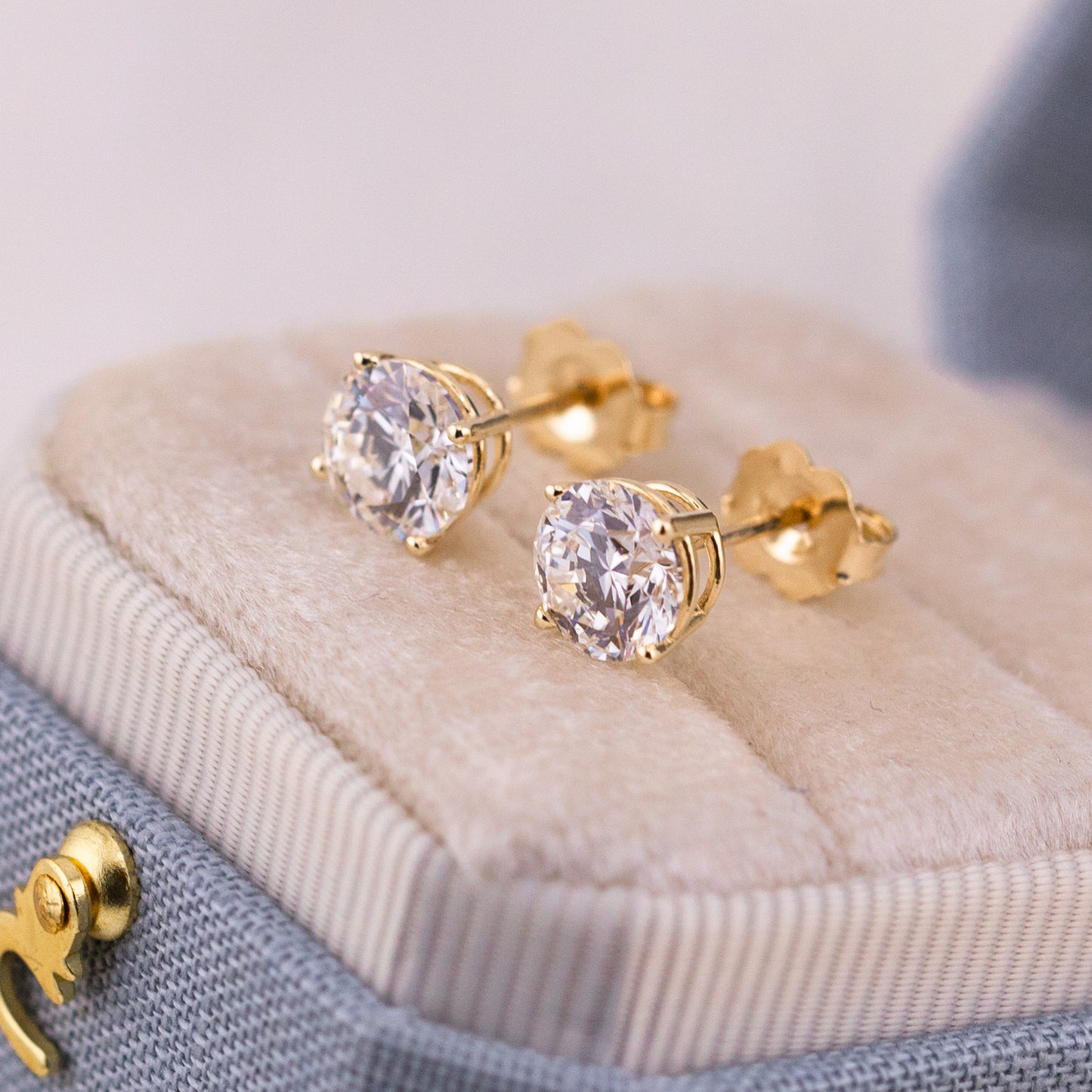 Lab Diamond Stud Earrings 14k Gold, Round Brilliant Solitaire Studs