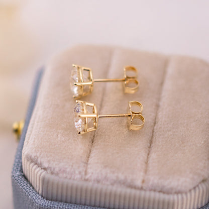 Lab Diamond Stud Earrings 14k Gold, Round Brilliant Solitaire Studs