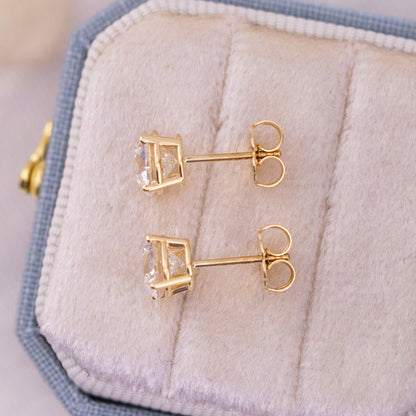 Lab Diamond Stud Earrings 14k Gold, Round Brilliant Solitaire Studs