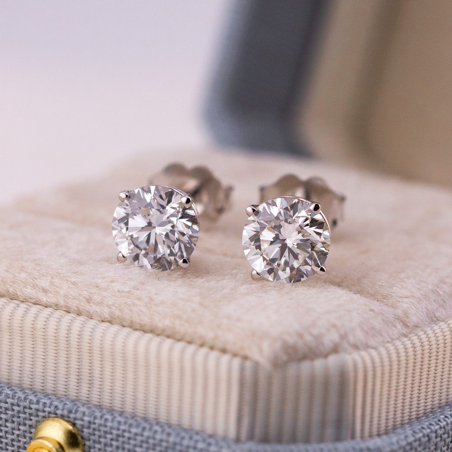 Lab Diamond Stud Earrings 14k Gold, Round Brilliant Solitaire Studs