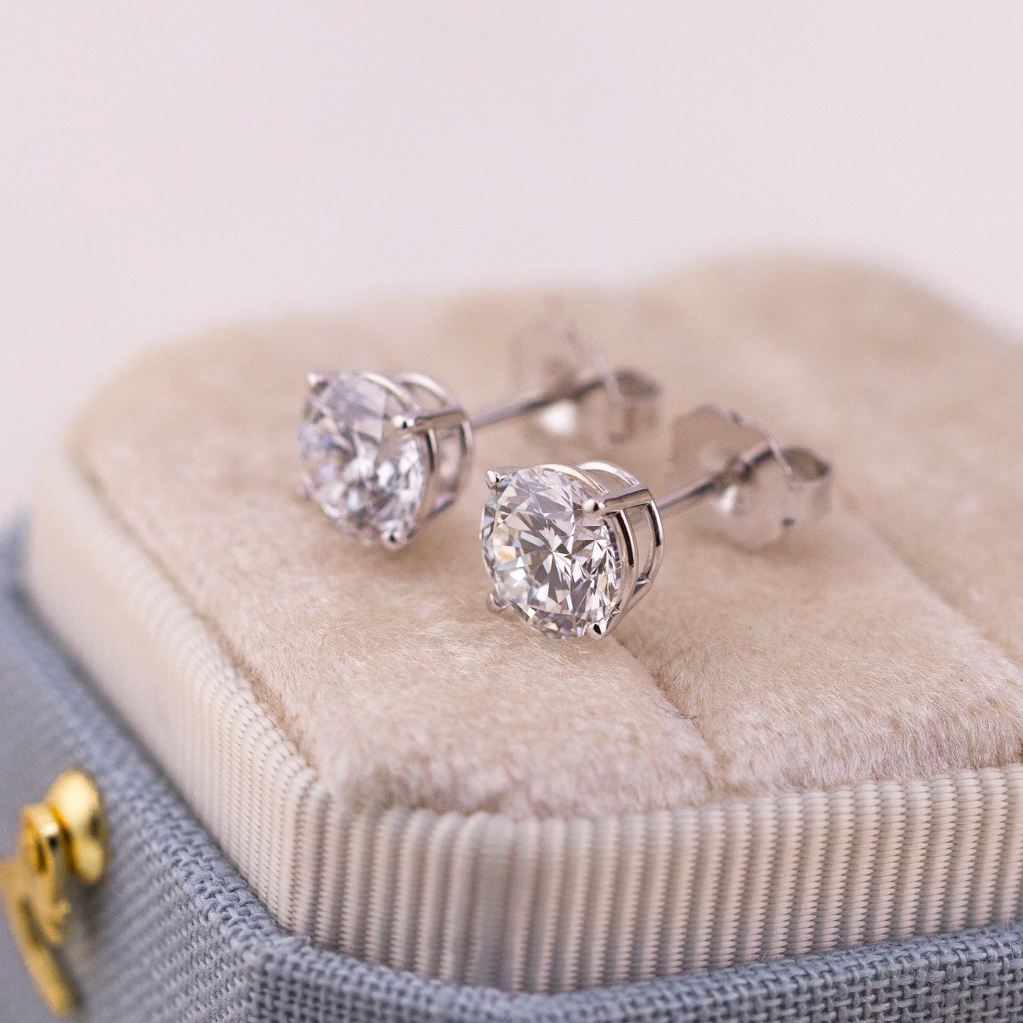 Lab Diamond Stud Earrings 14k Gold, Round Brilliant Solitaire Studs