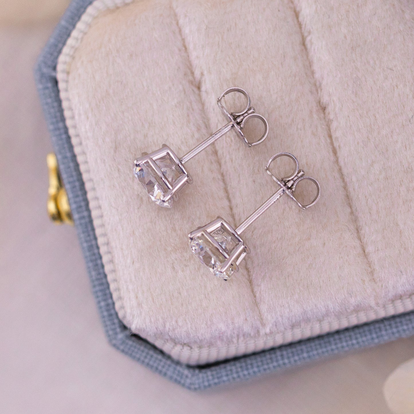 Lab Diamond Stud Earrings 14k Gold, Round Brilliant Solitaire Studs