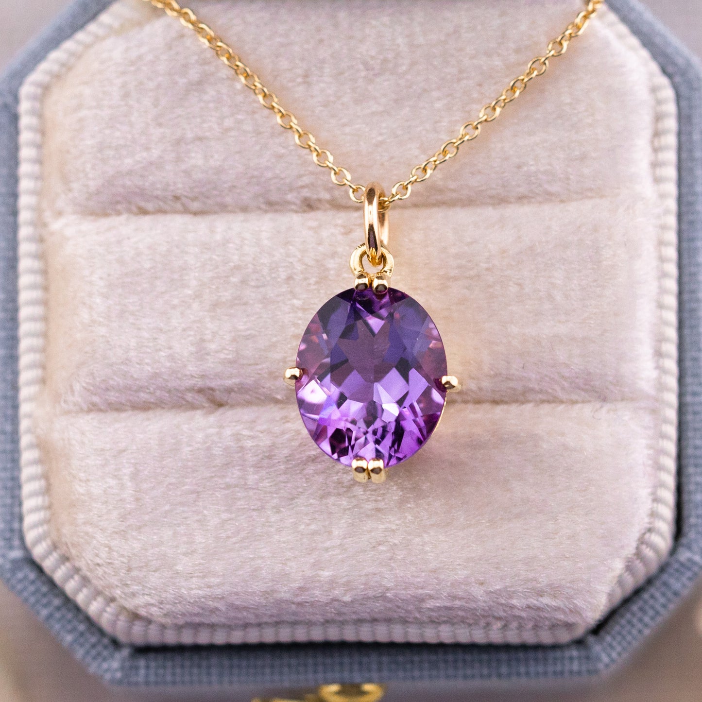 Oval Amethyst Pendant, 14k Yellow Gold, Natural Amethyst