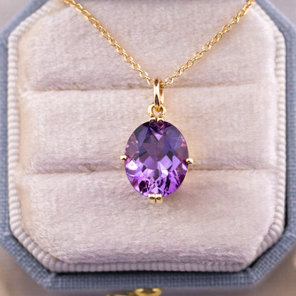 Oval Amethyst Pendant, 14k Yellow Gold, Natural Amethyst