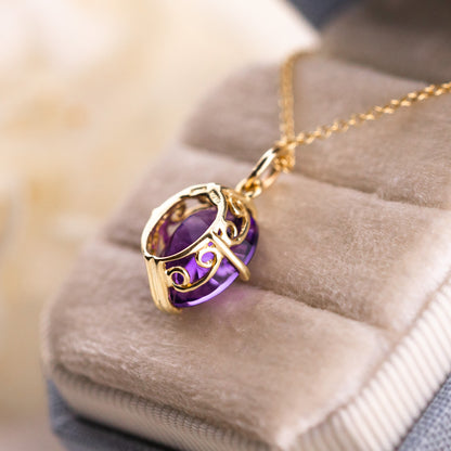 Oval Amethyst Pendant, 14k Yellow Gold, Natural Amethyst