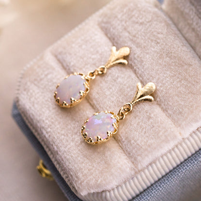 Vintage opal drop earrings 14k yellow gold