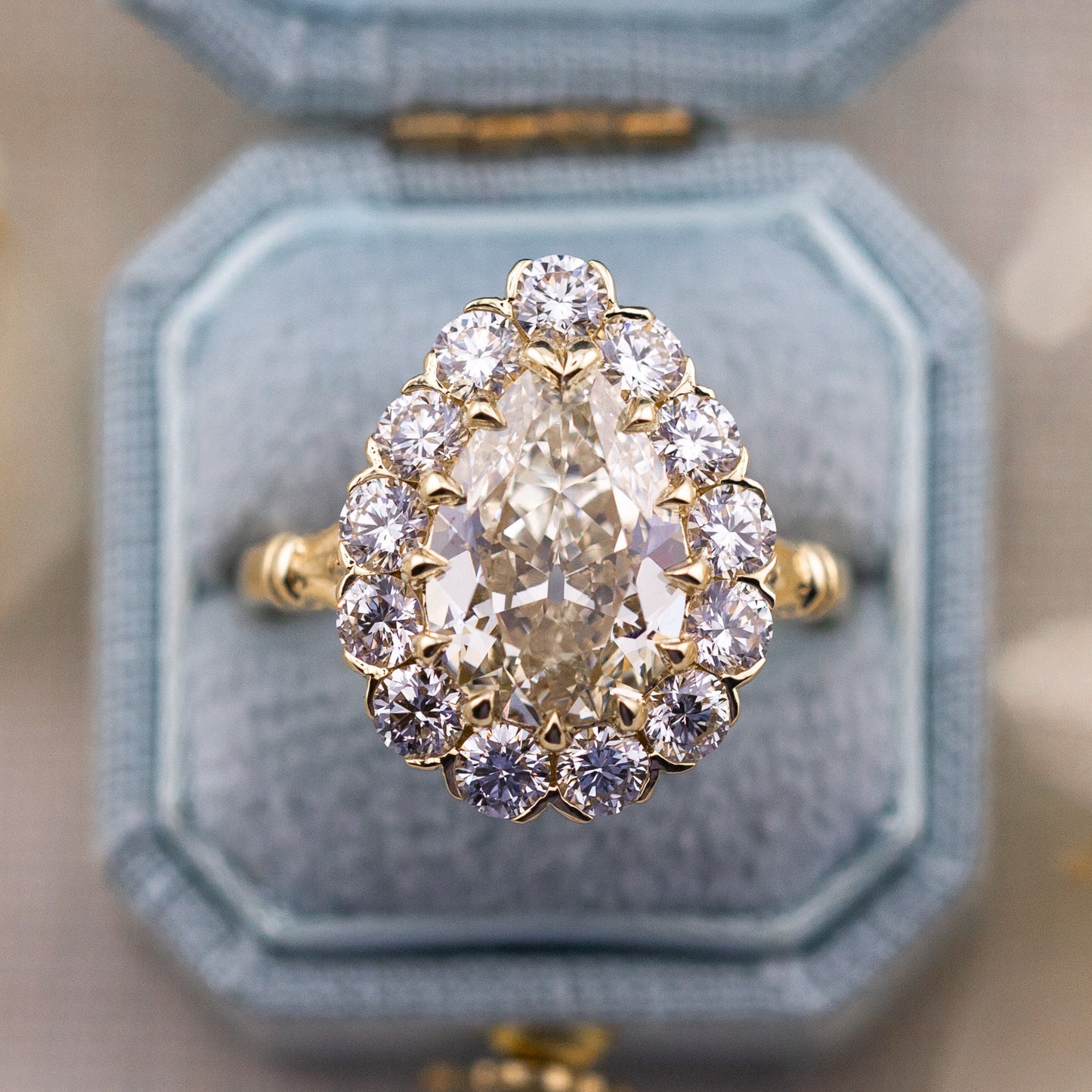 3.01ct Antique Cut Pear Lab Diamond Halo Ring – Callie